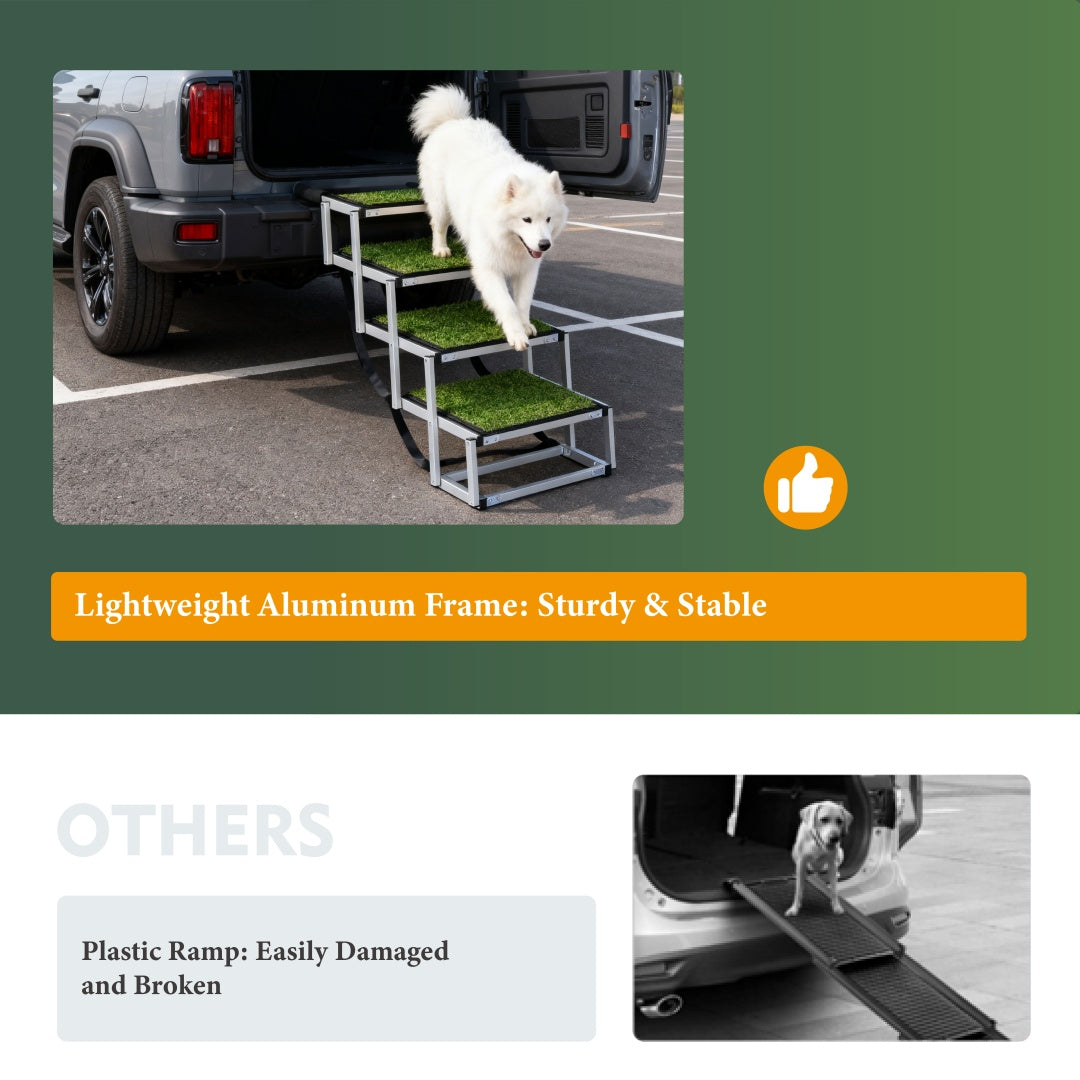 Foldable Dog Ramp For Cars, SUVs, Trucks, Portable Pet Dog Stairs For Large Dogs With Non-Slip Surface Reinforced Design, Lightweight Yet Sturdy Supports Up To 250lbs