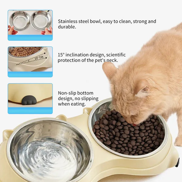 Anti Slip Base Double Cat Food Bowl, Pink Stainless Steel Food And Water Bowl, Easy To Clean And Detachable Design, Cat And Dog Pet Feeder