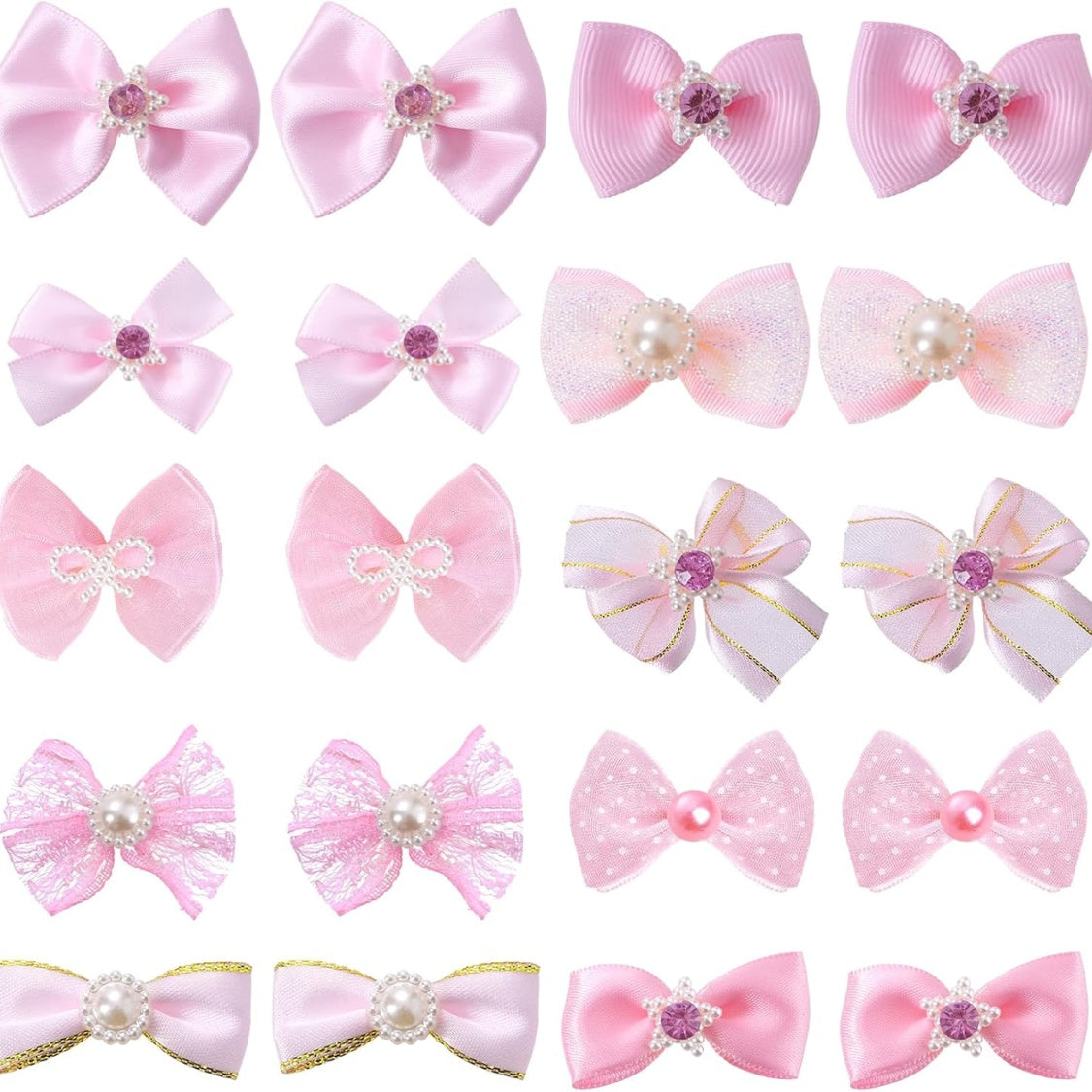 20 PCS Cute Dog Hair Bows With Rubber Bands Elastic Handmade Mix Style Lace Rhinestone Pearls For Furry Puppy Cat Pet Girl