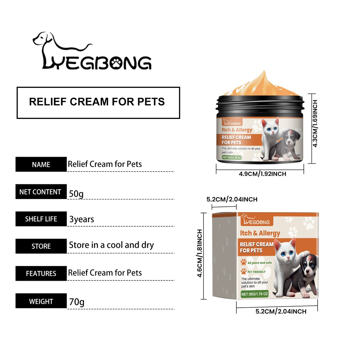 Pet Itch & Allergy Relief Cream, Soothing Skin For Dogs & Cats, Natural Herbal Extracts For Itch, Bites & Irritated Skin, 50g