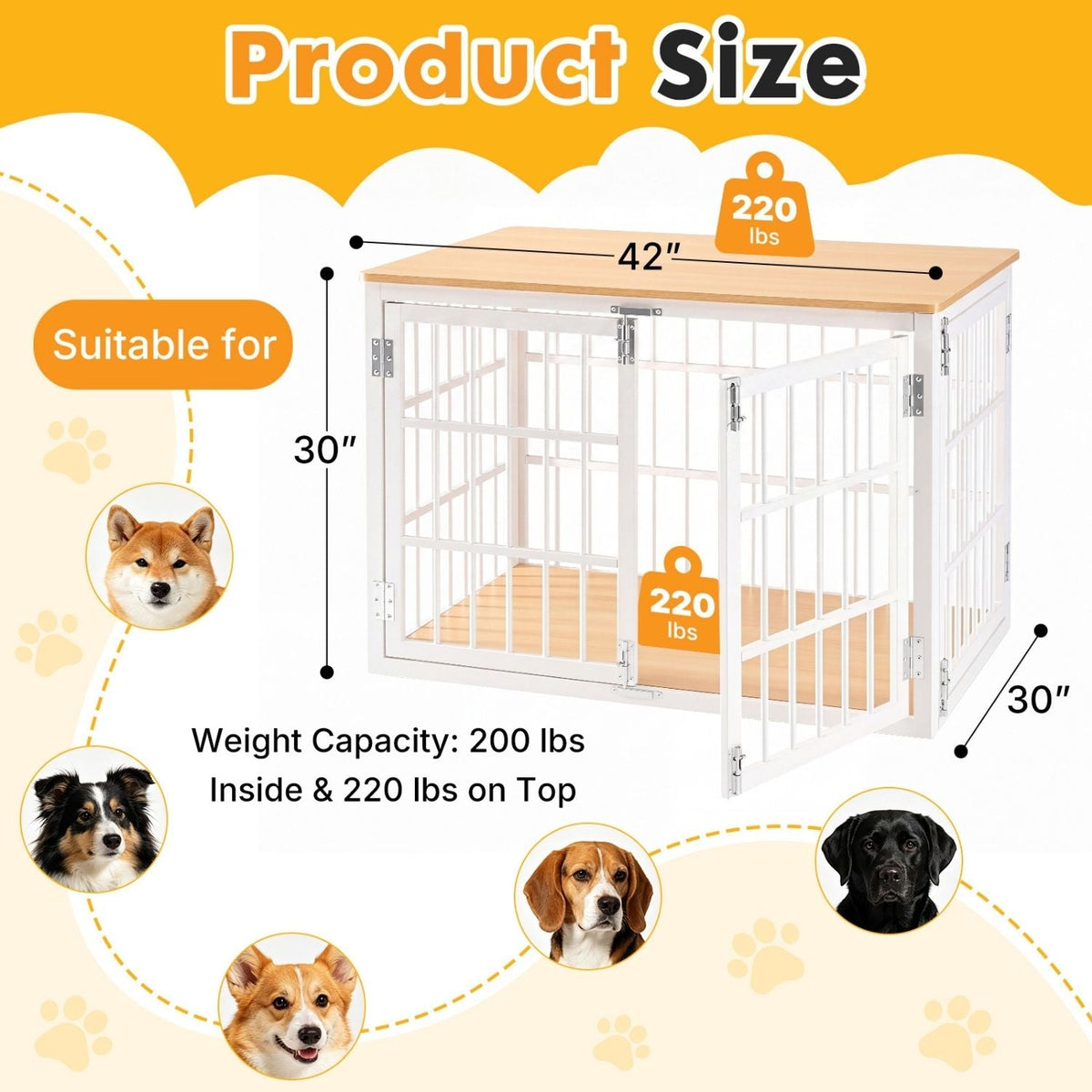 Sturdy Dog Crate Furniture, Heavy Duty Kennel For Large & Medium Dogs, Indoor Use