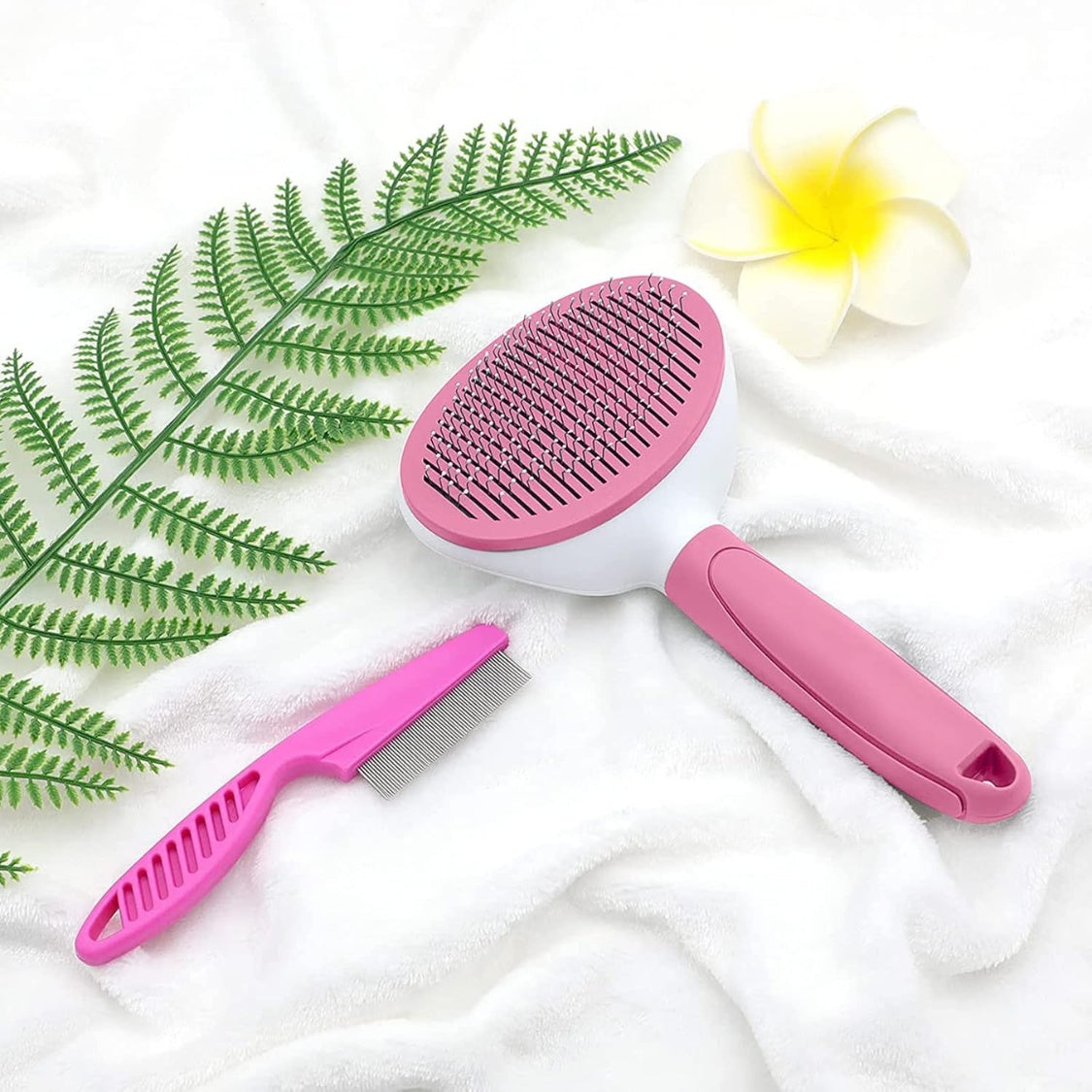 Cat Brushes For Indoor Cats, Dog Brush For Shedding With Metal Cat Comb, Self Cleaning Pet Hair Brush With Release Button For Grooming Kitten