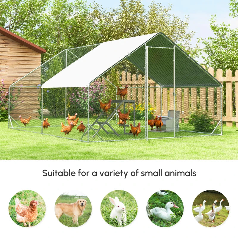 Large Chicken Coop Metal Chicken Run With Waterproof And Anti-UV Cover, Dome Shaped Walk-in Fence Cage Hen House For Outdoor And Yard Farm Use, 1Tube Diameter,
