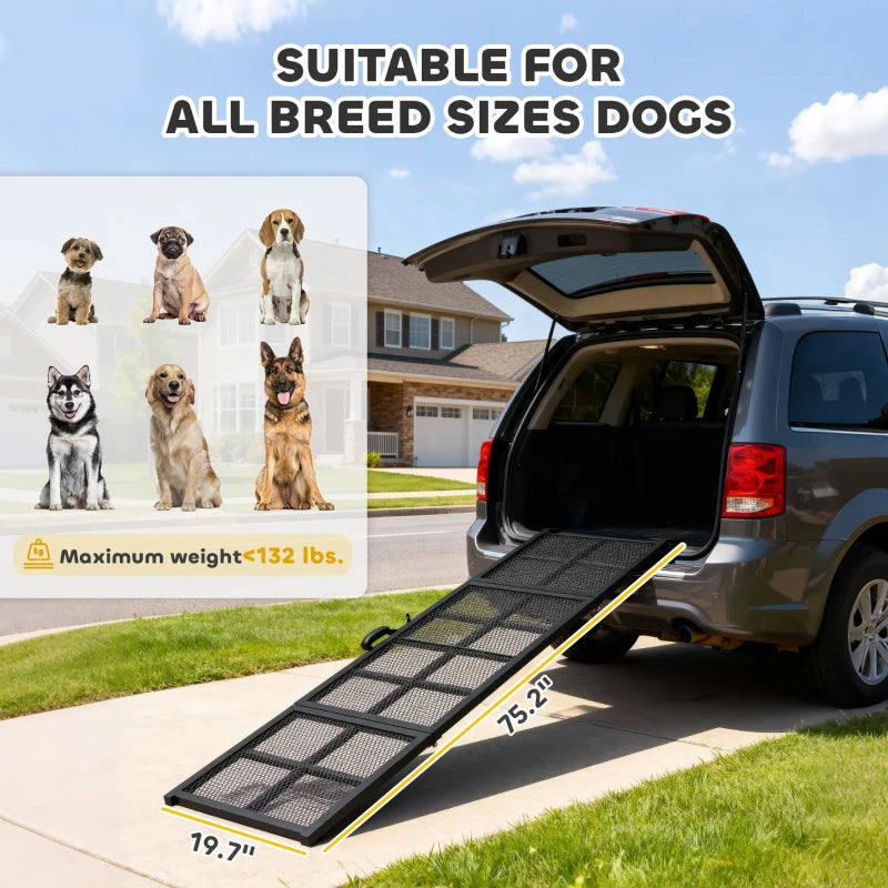 PawHut Dog Car Ramp, Extra Long And Wide, Non-Slip Surface, Folding Portable Pet Ramp For Large, Small & Senior Dogs