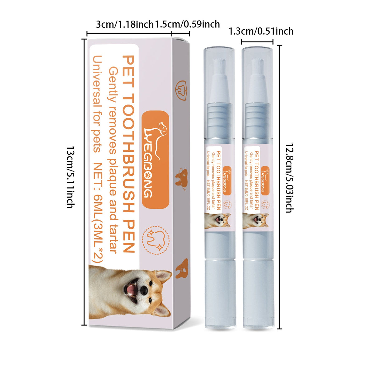 Pet Dental Toothbrush Pen 2Pack Dog Cat Plaque Tartar Remover, Freshen Breath & Soothe Gums