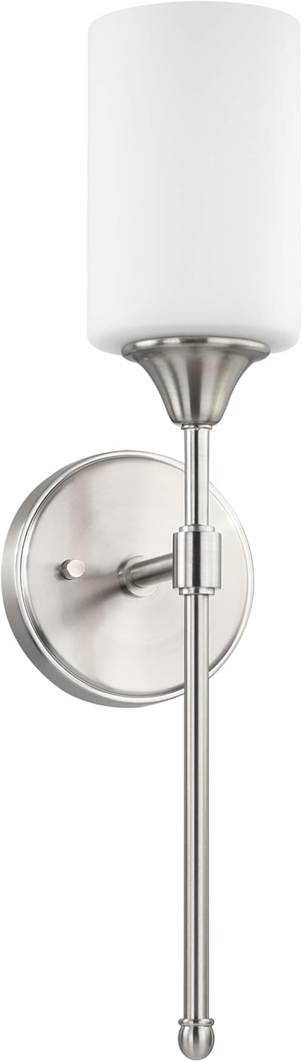 XiNBEi Lighting Wall Light 1 Light Wall Sconce with Glass, Bath Vanity Sconce for Bathroom Bedroom & Living Room, Brushed Nickel Finish XB-W1216-BN