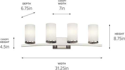 KICHLER Crosby 31" 4 Light Vanity Light Satin Etched Cased Opal Brushed Nickel