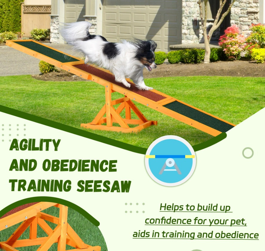 Wooden Dog Agility Seesaw, Training And Exercise Equipment, Weather Resistant, 71 L, Natural