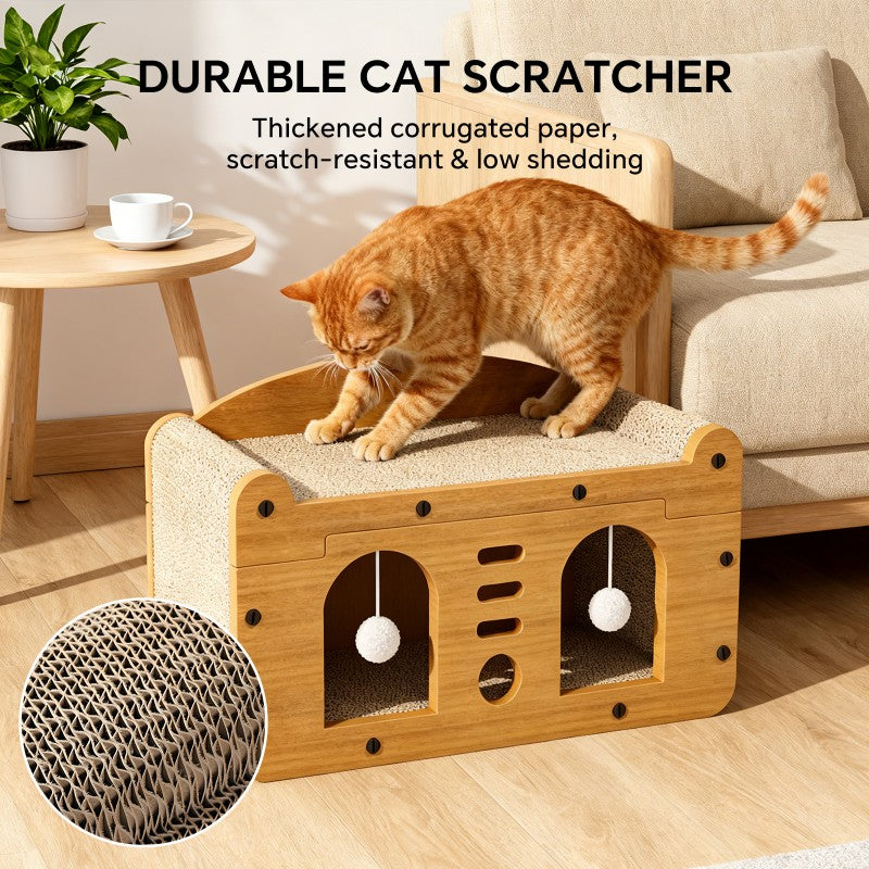 Double Door Design Cat Scratcher Sofa, 56cm Large Size, With 2 Teaser Balls, For Large & Multi-Cat Households