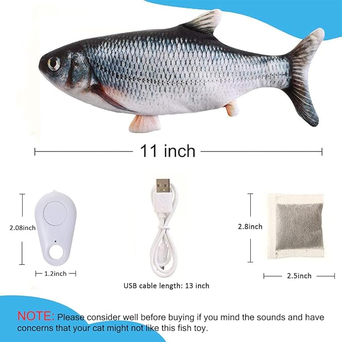 Tocirelo Remote Control Cat Toy - Interactive Catnip Toys for Indoor Cats, 11" Realistic Electric Flopping Fish Kiten Kicker Toy, Automatic Moving Floppy Fish for Bored Kitten and Small Dogs