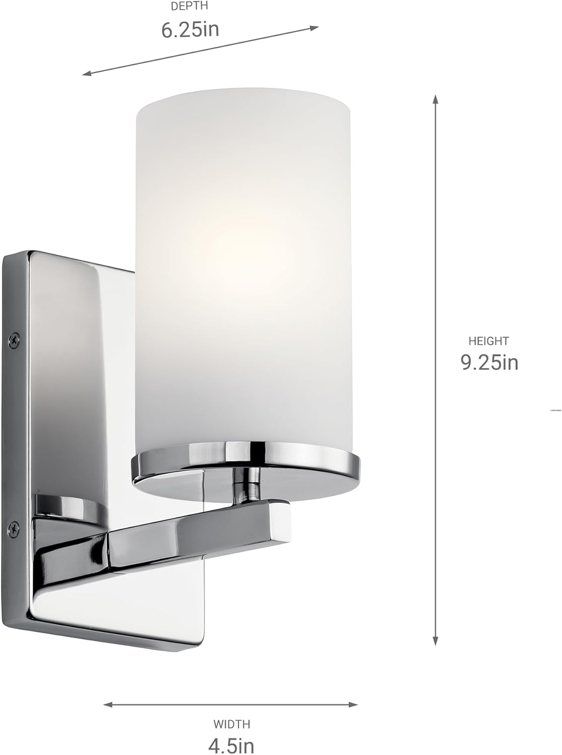 Kichler Crosby 9.25" Wall Sconce in Chrome, 1-Light Contemporary Hallway or Bathroom Light with Satin Etched Cased Opal Glass, (9.25" H x 4.5" W), 45495CH