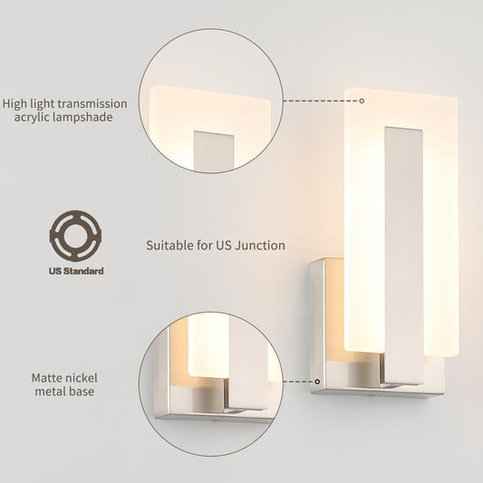 Joosenhouse Modern LED Wall Sconce Set of 2, Hardwired 3000K Warm White Light Wall Lights, 7W Up and Down Wall Mount Light, 9.76 inch Brushed Nickel Indoor Wall Sconce Wall Lighting