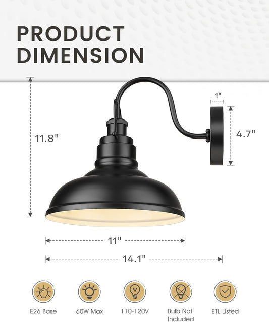zeyu 2 Pack Barn Sconce Wall Lighting, Vintage Wall Mount Light Fixture, Indoor Wall Sconce Lighting in Matte Black Finish, 016-1B-2PK BK