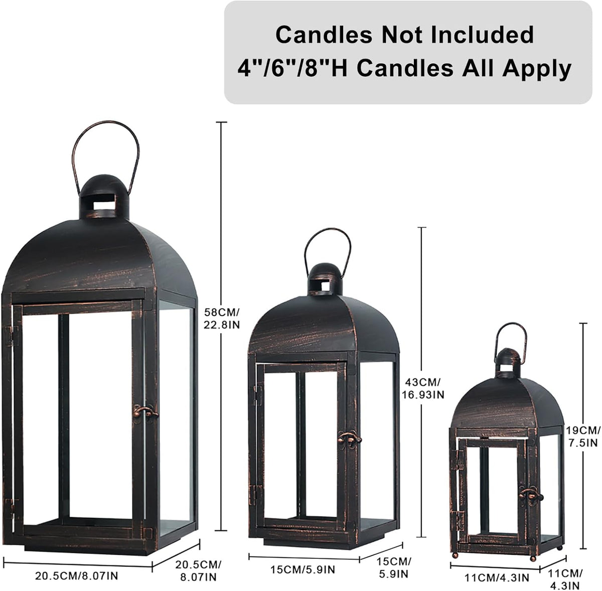 NEEDOMO Lanterns Decorative Outdoor & Indoor, Set of 3 Outdoor Lanterns for Porch, 23" Large Candle Lantern, Bronze Metal Frame with Glass, Vintage Farmhouse, Patio, Pathway, Garden, Fall, Christmas