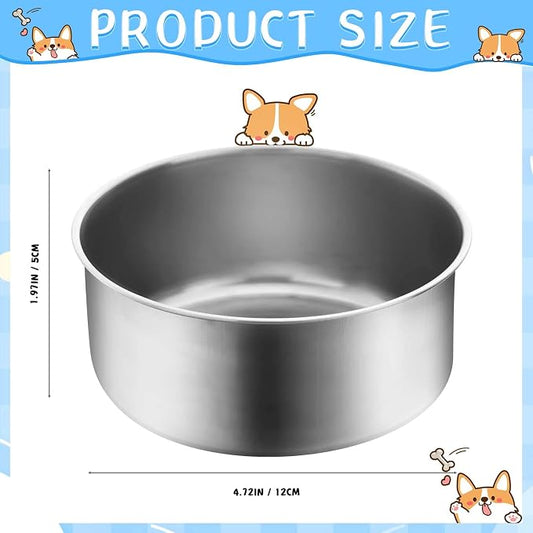 Zubebe 8 Pcs Stainless Steel Hanging Dog Crate Bowls, Non-Spill Kennel Food Water Bowls with Screw Clamp Attach Holders, Removable Mountable Metal Cage Feeder for Pet(19 oz)