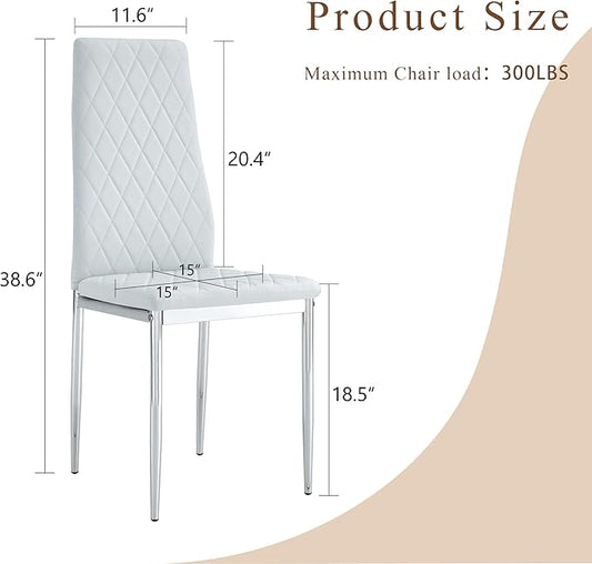 JT Modern Minimalist Dining Chair Fireproof Leather Sprayed Metal Pipe Diamond Grid Pattern Restaurant Home Conference Chair Set of 4 Or 6 (4, Gray Brown)