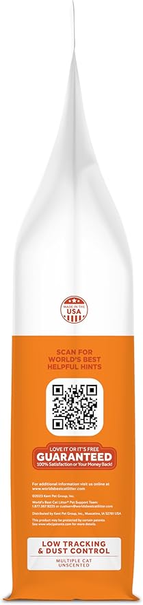 WORLD'S BEST CAT LITTER Low Tracking & Dust Control Multiple Cat Unscented 32-Pounds - Natural Ingredients, Quick Clumping, Flushable & Made in USA - Long-Lasting Odor Control & Easy Scooping