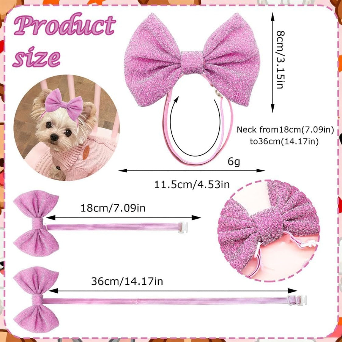 4Pcs Dog Hair Bow Headband For Small Medium Dogs, Adjustable Pet Dog Hair Bow Headband For Pets Puppy Cats Grooming Accessories