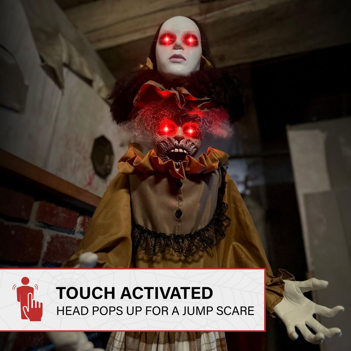 Haunted Hill Farm Lifesize Animatronic Scary Haunted Woman with Touch Activated Lights and Sound, Battery-Operated Indoor or Covered Outdoor Halloween Decoration
