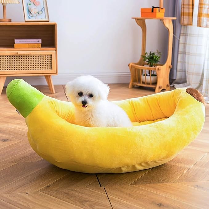 Banana Pet Bed for Small Dogs and Cats, Cozy Enclosed Calming Cave Bed with Removable Plush Cushion for Indoor Kittens Puppies Small Pets (Banana Bed, X-Large)