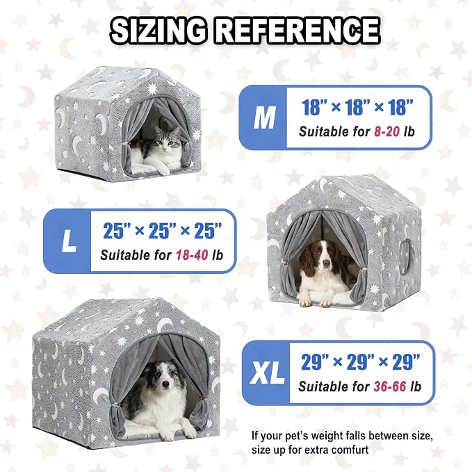 Indoor Dog House, Soft Warm Glow Dog Cave for Small & Medium Dogs | Warm Plush Dog Cave Bed with Sturdy Frame, Machine Washable, Non-slip, for Indoor Dogs and Cats