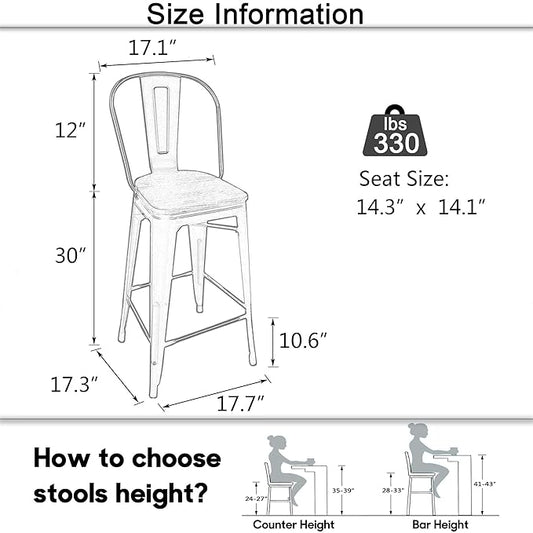 Aklaus Swivel Metal Bar Stools Set of 4 Counter Height Stools Counter Bar Stools with Back Swivel Metal Bar Chairs Wooded Seat 30 Inch Matte Black Barstools