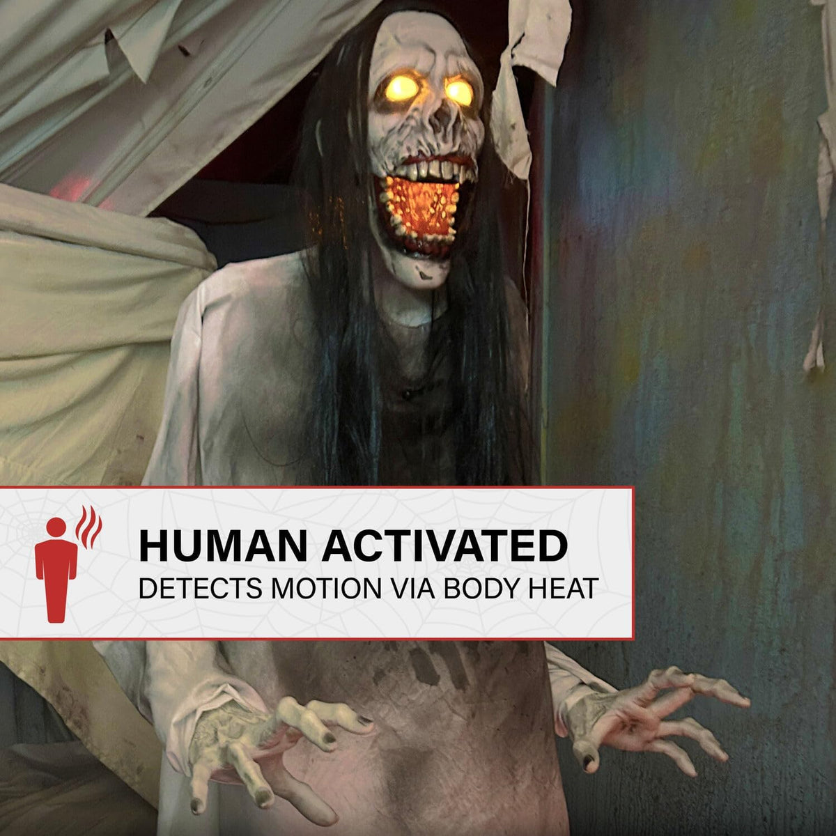 Haunted Hill Farm 5.9 ft. Animatronic Lurching Woman by Tekky, Halloween Animatronic, Scary Indoor House Prop & Decoration, Creepy Occult Horror Decor with Motion-Activated Lights & Sound, Life-Size