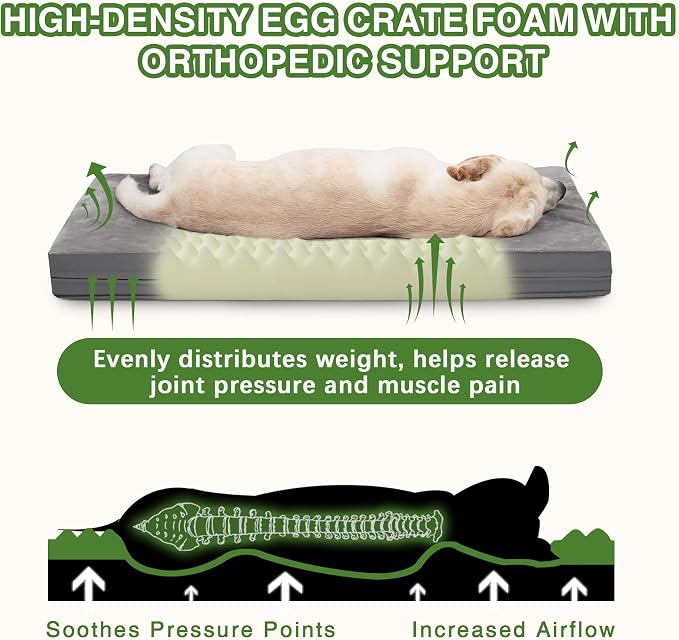 Waterproof Dog Beds Large Sized Dogs, Washable Orthopedic Pet Bed 36"x27" | Reversible Faux Leather & Flannel, Outdoor Dog Bed Foam, Durable Removable Cover, ,Anti-Slip Bottom,Gray