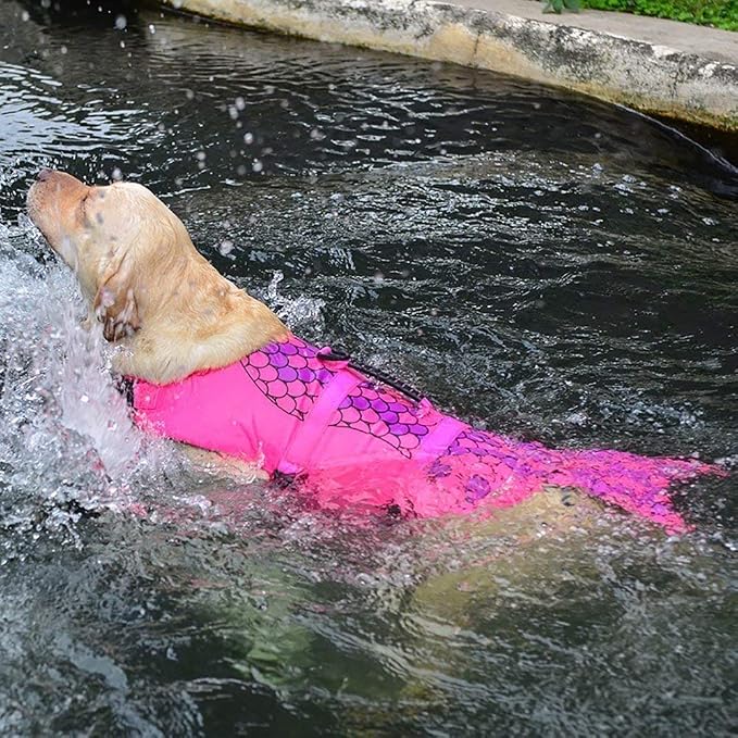 Dog Life Jacket Ripstop Shark Dog Safety Vest Adjustable Preserver with High Buoyancy and Durable Rescue Handle for Small,Medium,Large Dogs, Pink Fish X-Large