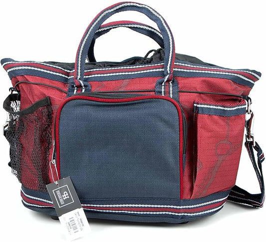 Jeffers Poplar Head Grooming Bag – Horse Grooming Organizer Tote with Pockets for Brushes, Tools, Clippers, Shampoo, Detangler – Stable Barn Kit Carrier for Horses, Pets, Merlot Snaffles & Irons