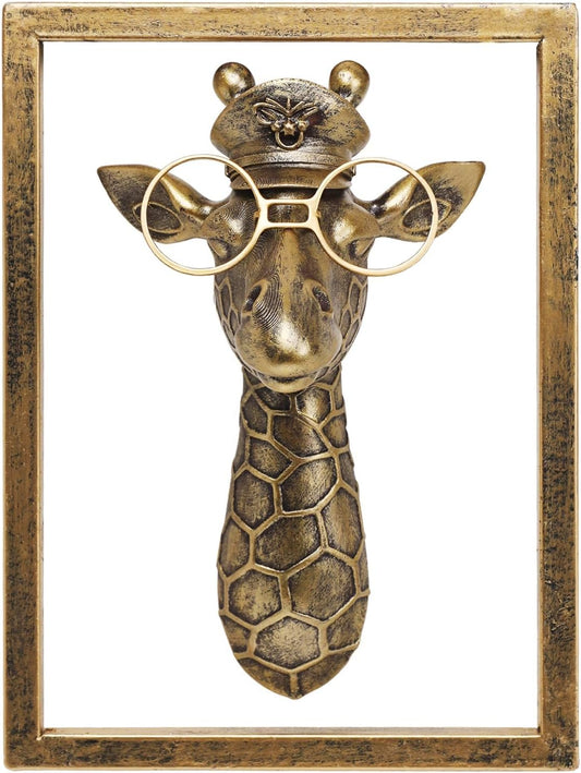 JJALIGHTS Animal Heads Wall Decor Resin Animals Sculptures Head Wall Hanging Decoration Imitation Copper vintage Wall Sculpture for Living Room Bedroom Office(Giraffe,Includes Metal Frame)