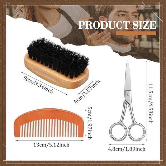 Zubebe 20 Sets Beard Brush and Comb Set for Men Fathers Day Dad Gifts, Boar Bristle Brush, Wood Mustache Comb and Beard Trimming Scissors with Travel Pouch, Mustache Grooming Care Kit for Grandpa Gift