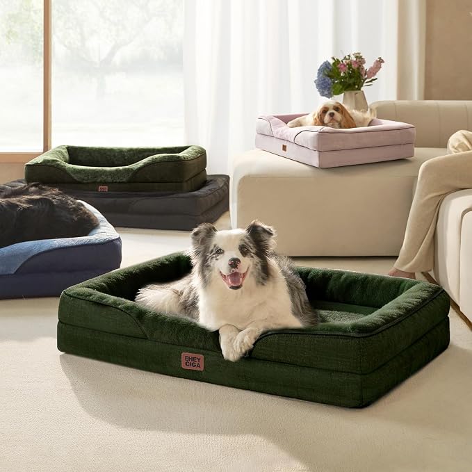 EHEYCIGA Orthopedic Dog Bed for Medium Dog, Memory Foam Dog Couch, Dark Green