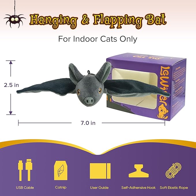 LEWISER Cat Toys, Flapping Wings Cute Bat, No Flying, Chirping Bird Interactive Catnip Toy for Kitten or Small Dogs, Touch Activated, Rechargeable