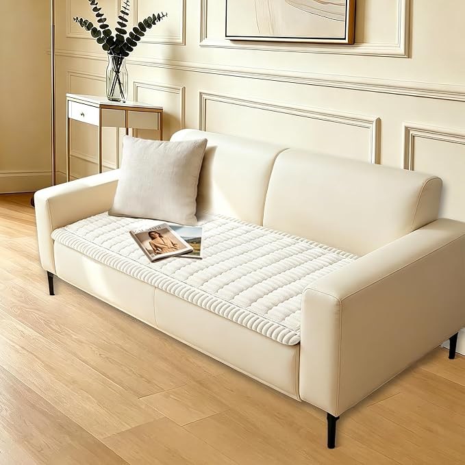 Couch Cover for Dogs Washable,Non Slip Fuzzy Durable Pet Friendly Cozy | Soft Slipcovers for 3 Cushion Sofa Cover,Plush Thick Protector Fits Mat Bed Leather & Fabric Couches (White 27.6"x59")