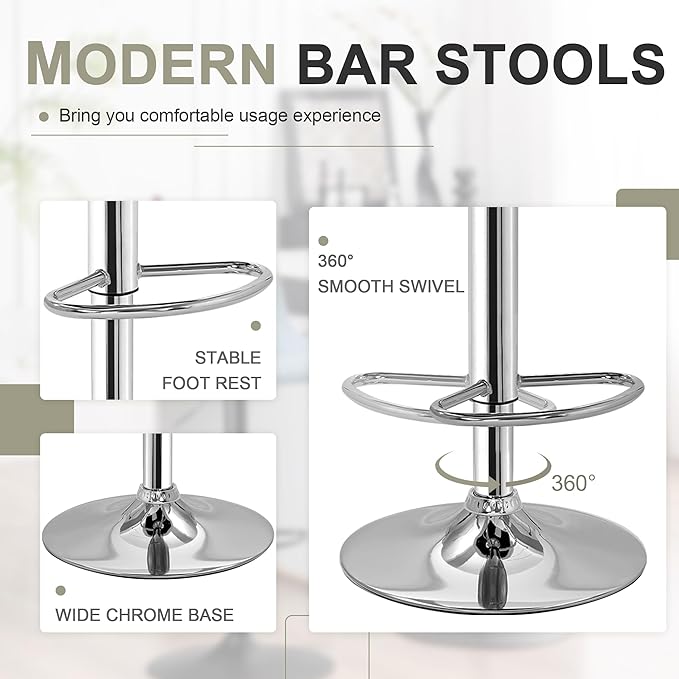 VECELO Adjustable Bar Stools Set of 2, Bar Height Stools for Kitchen Counter