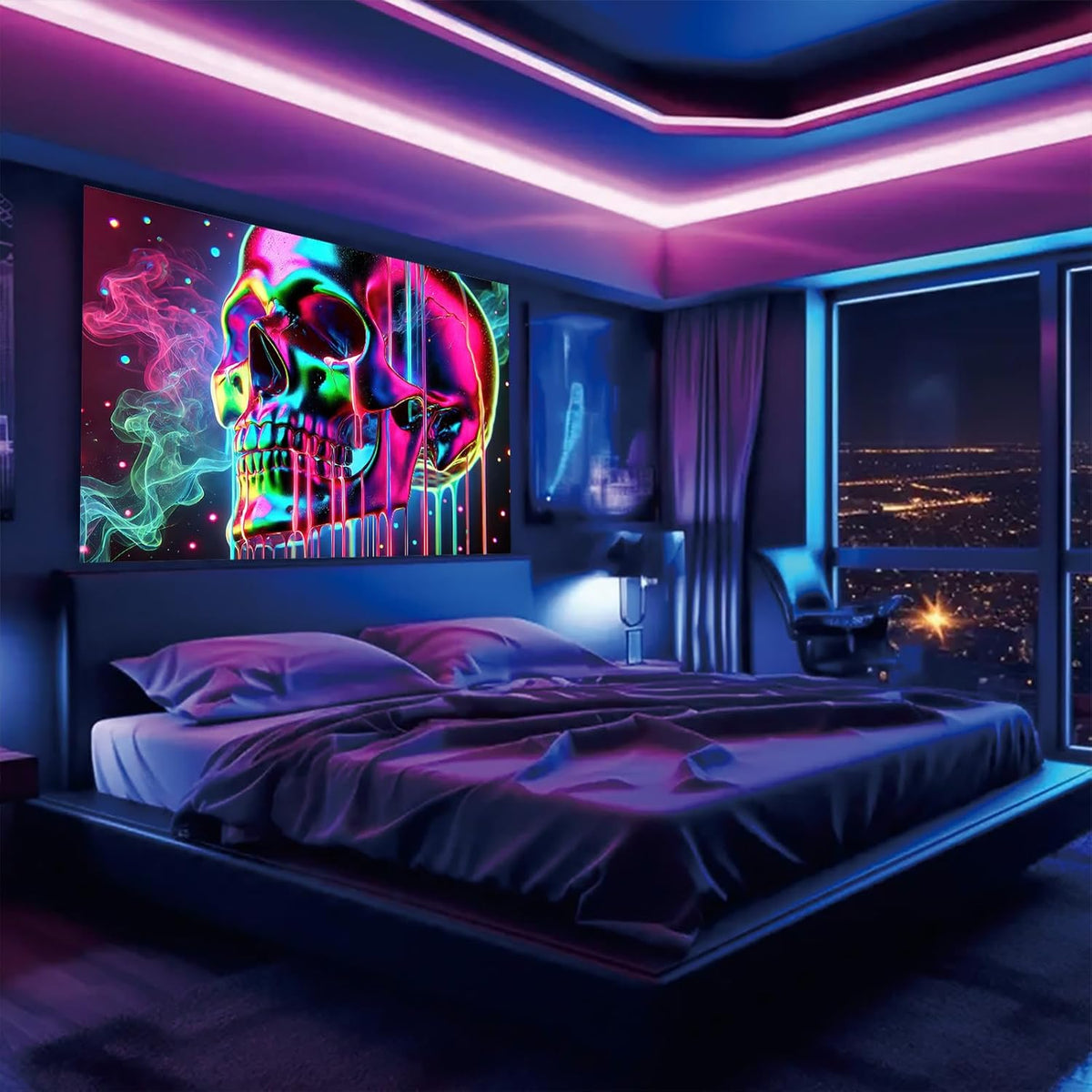 Starlit Patio Blacklight Skull Tapestry Glow In The Dark Tapestry the Kissing Lovers UV Reactive Skeleton Lovers Tapestries 78 x 59 Inches Posters Wall Hanging for Bedroom Living Room Aesthetic