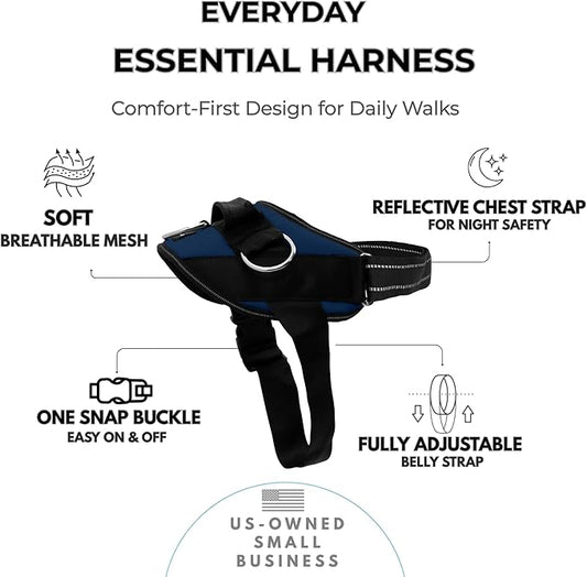 ShawnCo Essential Dog Harness, No-Pull Pet Vest (Pacific Blue,XL) | 3 Leash Clips, Easy On, No-Choke, Reflective, Adjustable Fit, Padded Comfort, Control Handle, For Small, Medium & Large Dogs