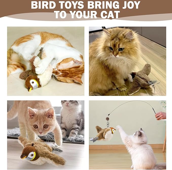Tocirelo Cat Toy Flapping Bird (No Flying) - Simulate Chirping Flappy Bird, Interactive Cat Toys for Bored Indoor Adult Cats, Rechargeable Realistic Catnip Kicker Toy with Flapping Wings for Kitten