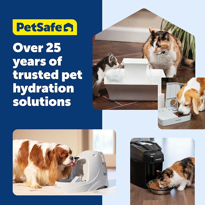PetSafe Drinkwell Pagoda Fountain, 70 oz Ceramic, 12-Pk Filters Included | 2 Free-Falling Water Streams Encourage Hydration, Pet Water Fountain for Cats & Dogs, Includes 12 Carbon + 2 Foam Filters