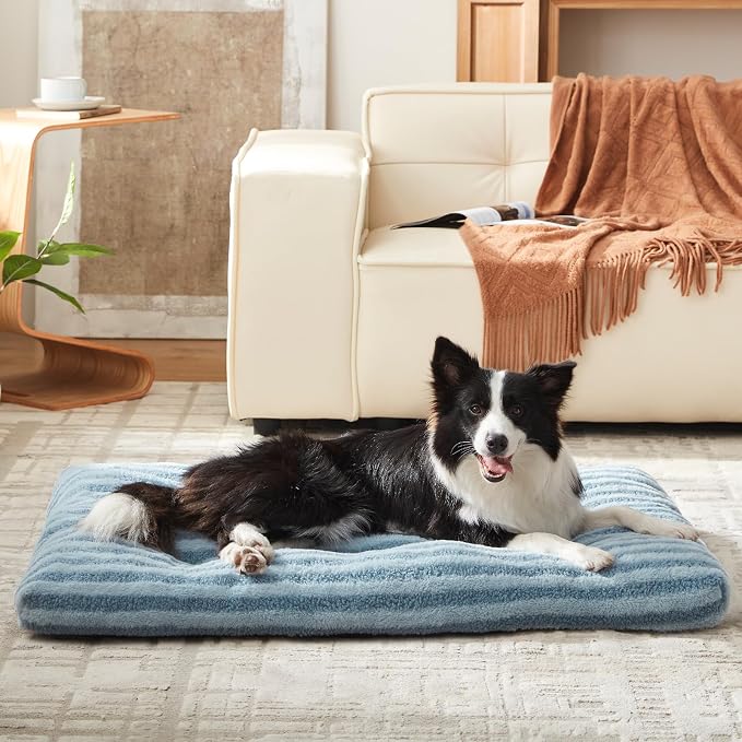 FURTIME Washable XXL Dog Bed for Extra Large Dogs, Giant Deluxe Dog Crate Beds Comfy Fluffy Kennel Pad Anti-Slip Pet Sleeping Mat, Machine Washable Dogs Pillow, 47"x29"x4", Blue