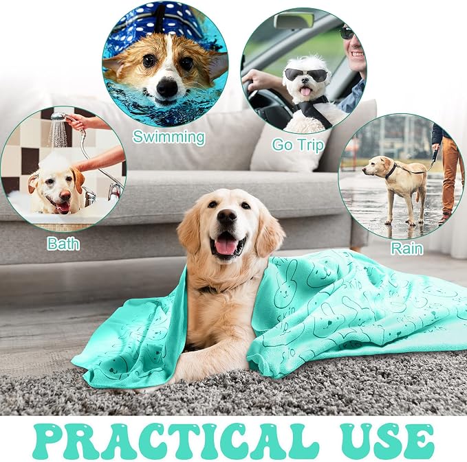 Peryiter 8 Pcs Dog Drying Towels Bulk 55'' x 28'' Pet Grooming Absorbent Microfiber Dog Bath Towels Quick Drying Puppy Bathing Towel for Small Medium Large Cats Pets Bathing Grooming(Cyan)