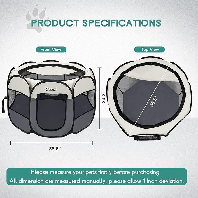 Goozii Pet Cat Playpen for Indoor Cats Enclosed, Puppy Dog Play Pen for Outdoor Travel Camping (Large Size, Beige & Dark Grey)