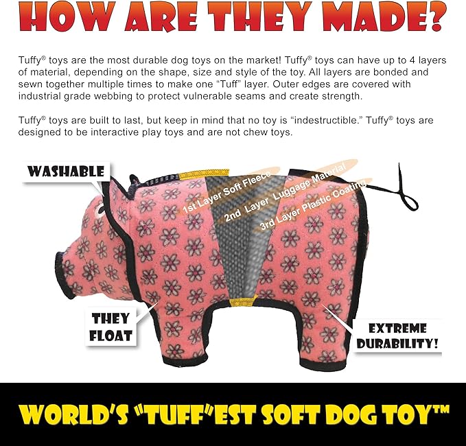 TUFFY® : 2 Pack Rabbit Dog Toy: Ultra Durable Plush Toy with Multiple Layers & Reinforced Seams, Washable and Floats, Original Construction