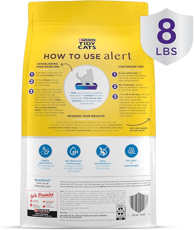 Purina Tidy Cats Tidy Care Alert Cat Health Monitoring Non Clumping Cat Litter with Silica Crystals - 8 Pound (Pack of 1)