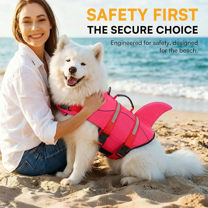 Dog Life Jacket High Flotation, Reflective Dog Life Vest for Swimming, Adjustable Dogs Life Preserver Rescue Handle Spring Summer Pool for Small, Medium, Large Dogs (Rosepink,XL)
