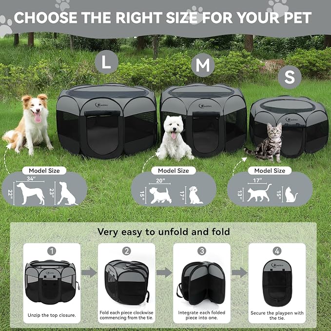 Siedihit Dark Grey Dog Cat Playpen, Puppy Pet Playpen, Small Dogs Tent | Crates Cage Indoor/Outdoor, Portable Pop Up Dog Kennel Playpen with Carrying Case for Dogs/Cats/Rabbits
