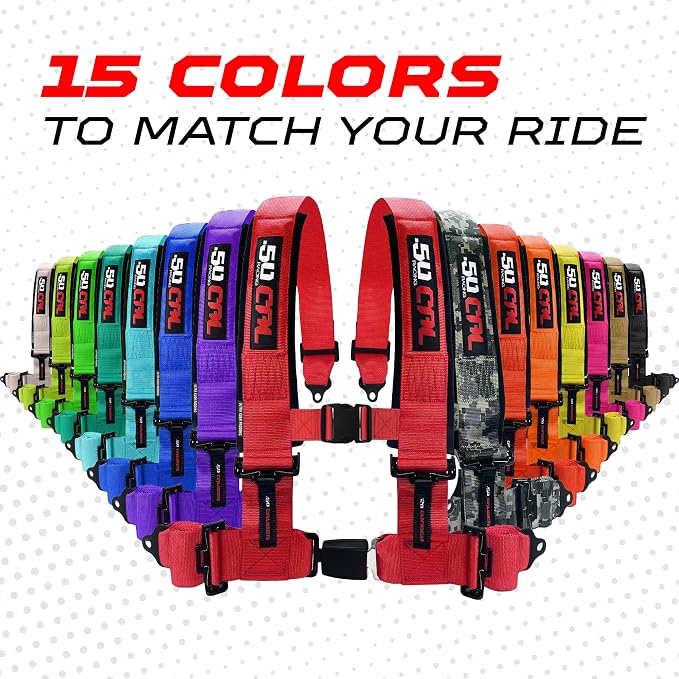 1pc 50 Cal Fluorescent Green 4 Point Harness 2in, Racing Harness Seat Belt | Ultra Kush padding, Push Button quick release hardware. Universal Fit for UTV, RZR, race car
