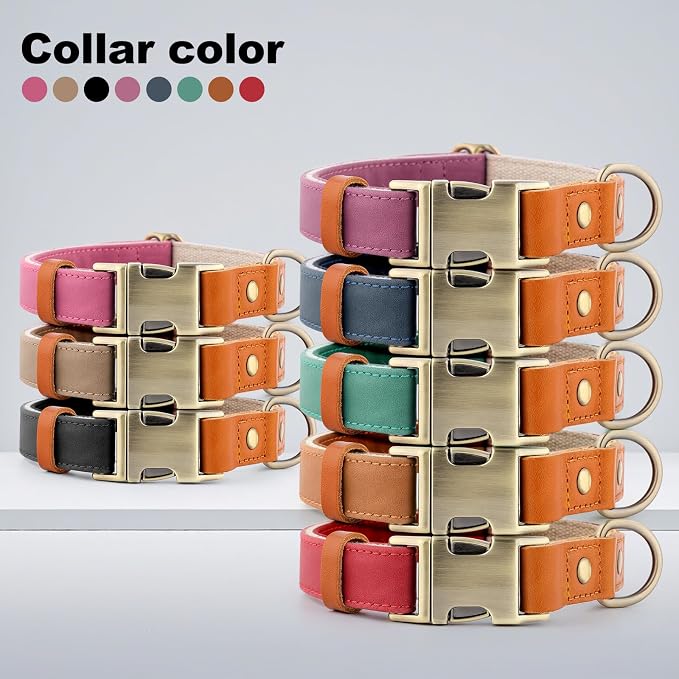 Plutus Pet Genuine Leather & Hemp Dog Collar – Adjustable Heavy Duty Pet Collar with Quick Release Metal Buckle, Soft & Stylish for Puppy and Small, Medium, Large Dogs (Ash Brown, L)