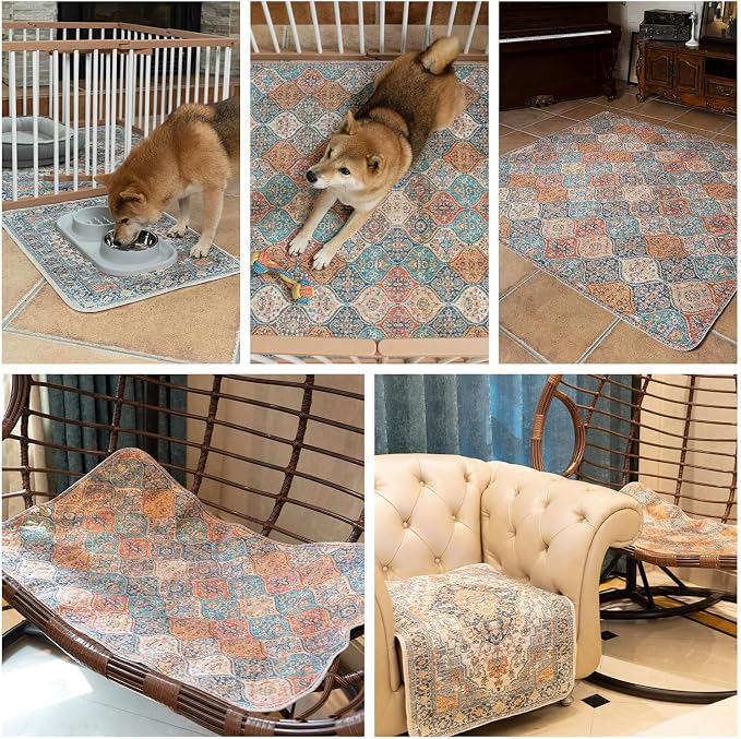 nunubaby Washable Pee Pads for Dogs, Stylish, Non-Slip and Leak-Proof Pee Pads. Reusable Potty Pads for Dogs for Crates and Floors.(Beige/Floral, 31" x36" )